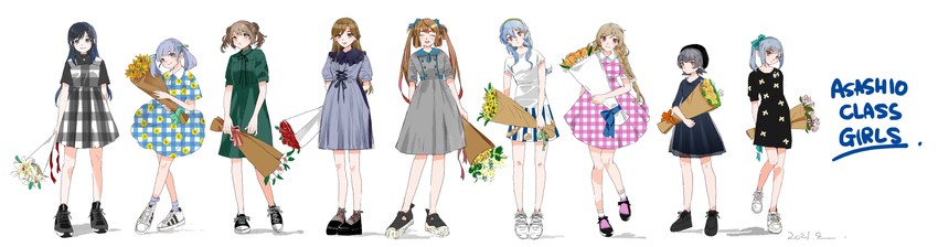 asashio, kasumi, michishio, arashio, asagumo, and 4 more (kantai collection) drawn by hirai_sabu