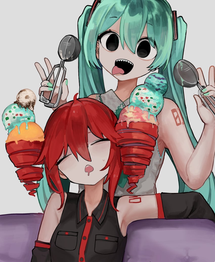hatsune miku and kasane teto (vocaloid and 3 more) drawn by microa