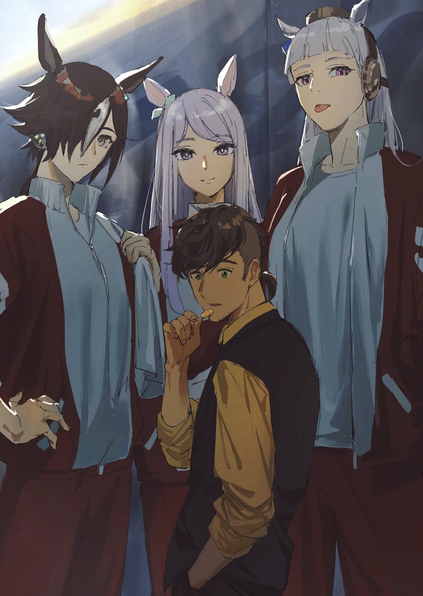 trainer, mejiro mcqueen, gold ship, vodka, and team spica's trainer (umamusume) drawn by hataya