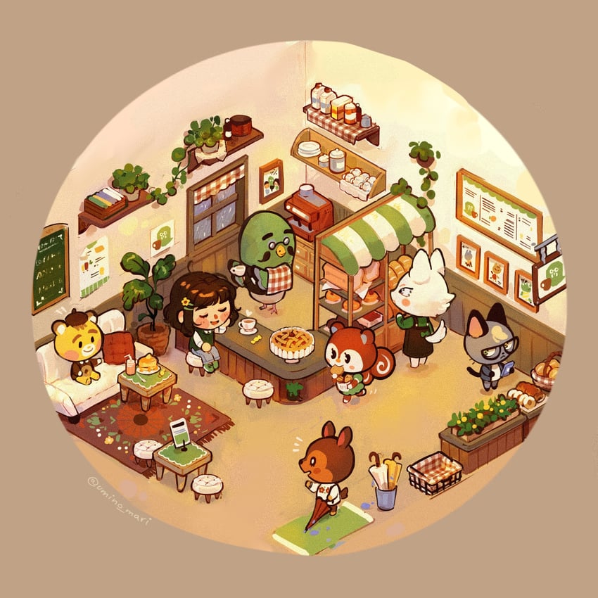 villager, raymond, whitney, poppy, brewster, and 2 more (animal crossing) drawn by umino-mari