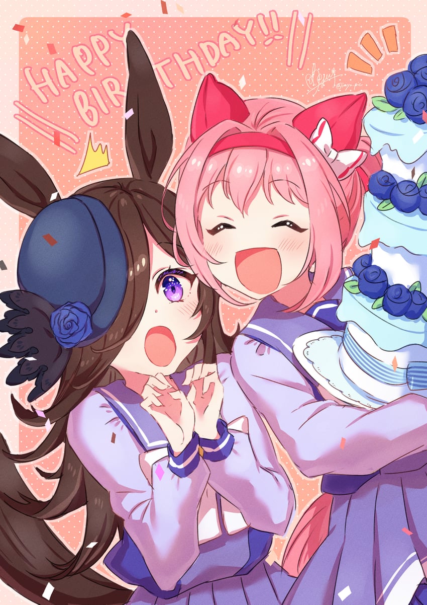 rice shower and haru urara (umamusume) drawn by watawatage