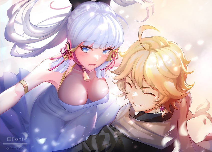 aether and kamisato ayaka (genshin impact) drawn by shiro_font