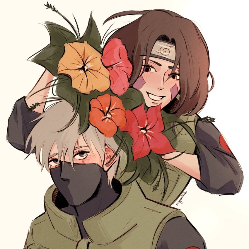 hatake kakashi and nohara rin (naruto and 1 more) drawn by mayskalih