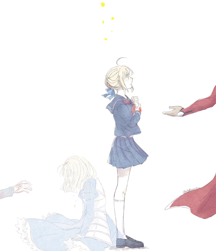 artoria pendragon, saber, archer, and master artoria (fate and 2 more) drawn by alleycat_nd