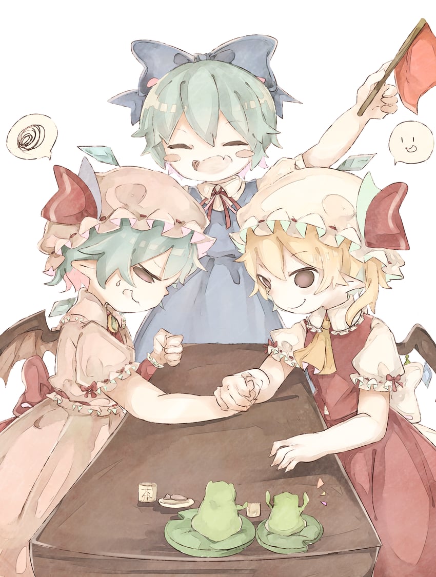 remilia scarlet, flandre scarlet, and cirno (touhou) drawn by chigu