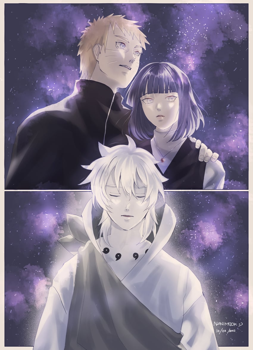 uzumaki naruto, hyuuga hinata, and ootsutsuki toneri (naruto and 1 more) drawn by nanimook_kore