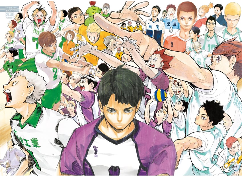 hinata shouyou, bokuto koutarou, kuroo tetsurou, akaashi keiji, kageyama tobio, and 5 more (haikyuu!! and 1 more) drawn by furudate_haruichi