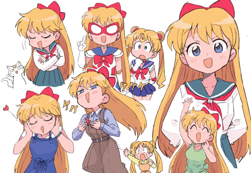 tsukino usagi, sailor moon, aino minako, artemis, and sailor v (bishoujo senshi sailor moon) drawn by tsubobot