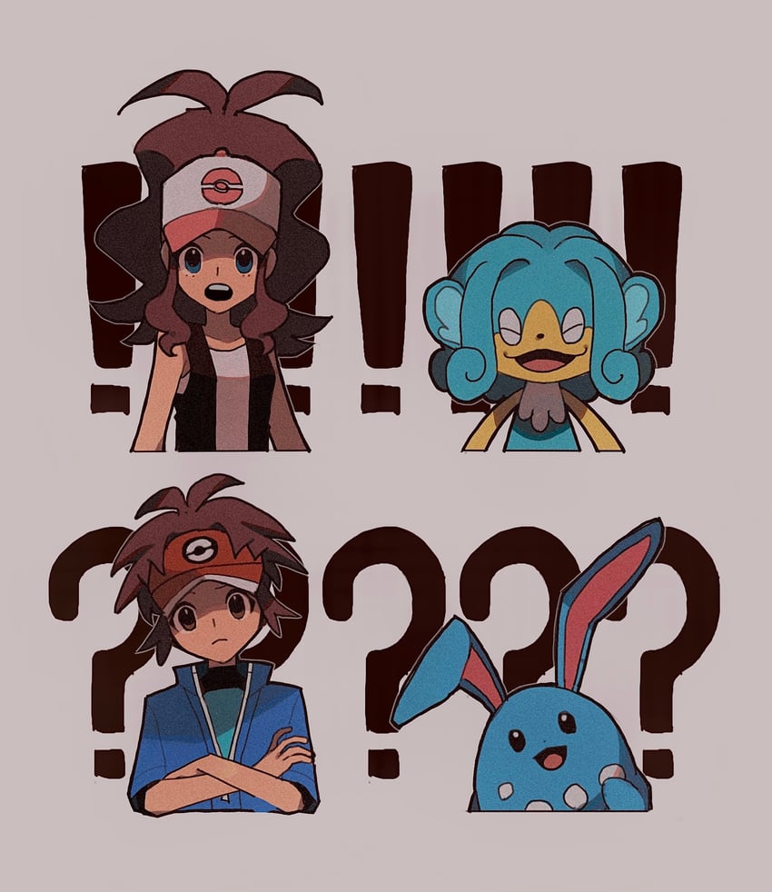 hilda, nate, azumarill, and simipour (pokemon and 2 more) drawn by 950magi618