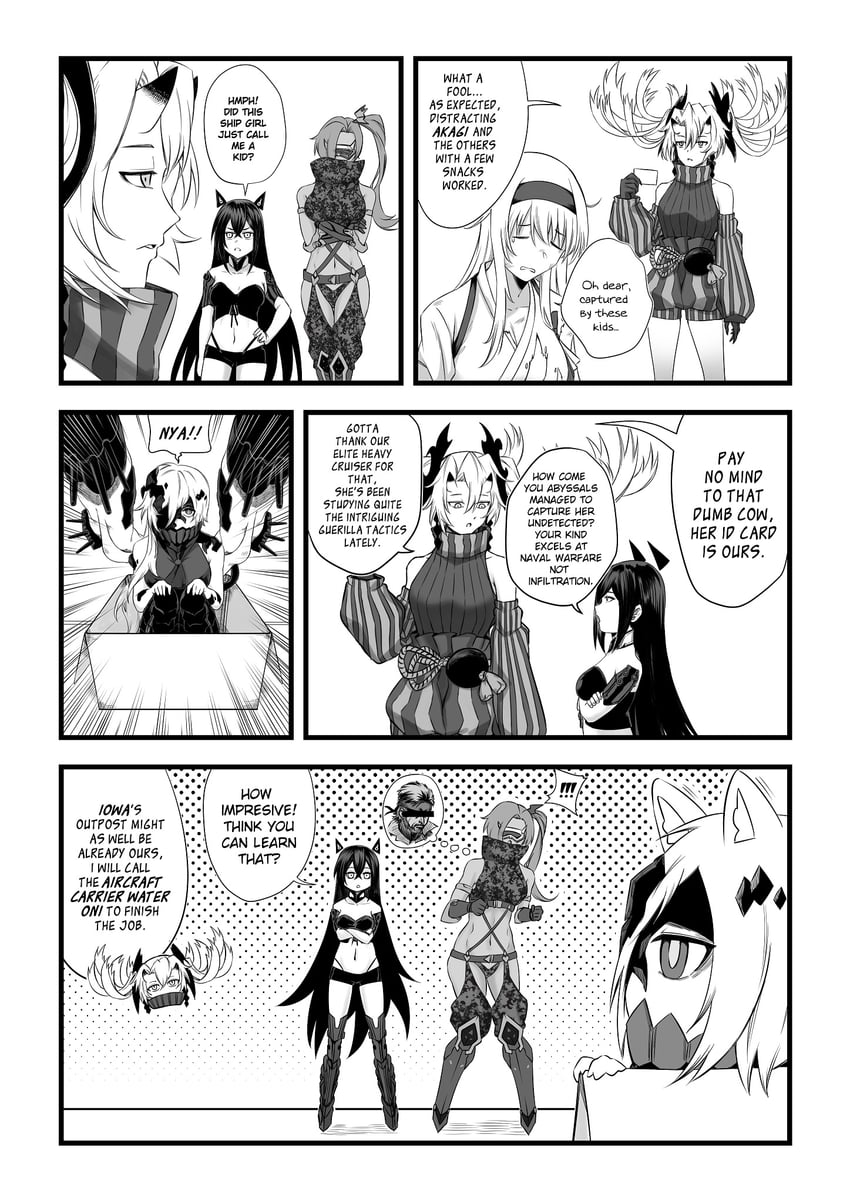 shoukaku, ne-class heavy cruiser, naked snake, abyssal crane princess, judge, and 1 more (kantai collection and 3 more) drawn by reizo_ne