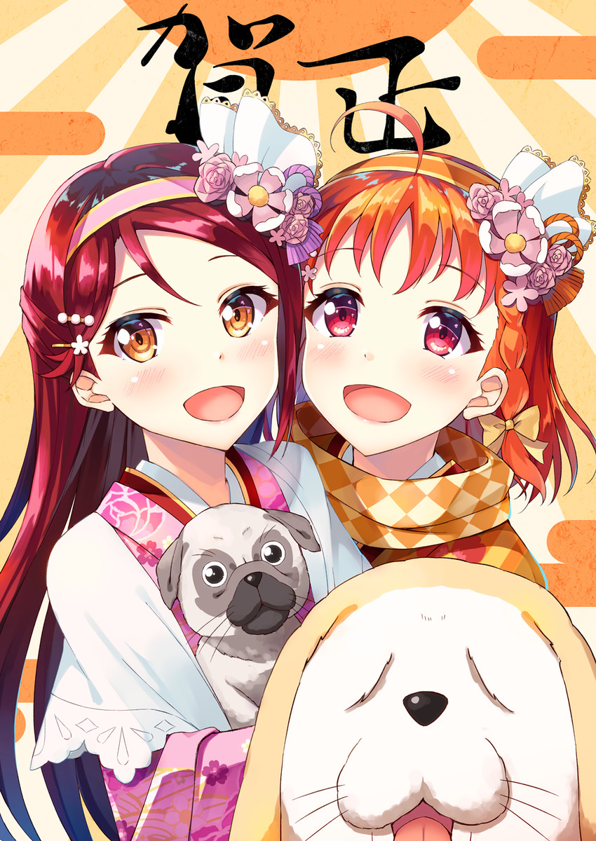 sakurauchi riko, takami chika, and shiitake (love live! and 1 more) drawn by syuurin
