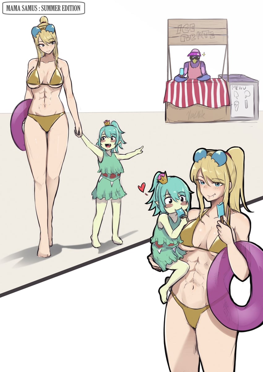 samus aran, metroid, metroid larva, and space pirate (mario and 2 more) drawn by vialnite