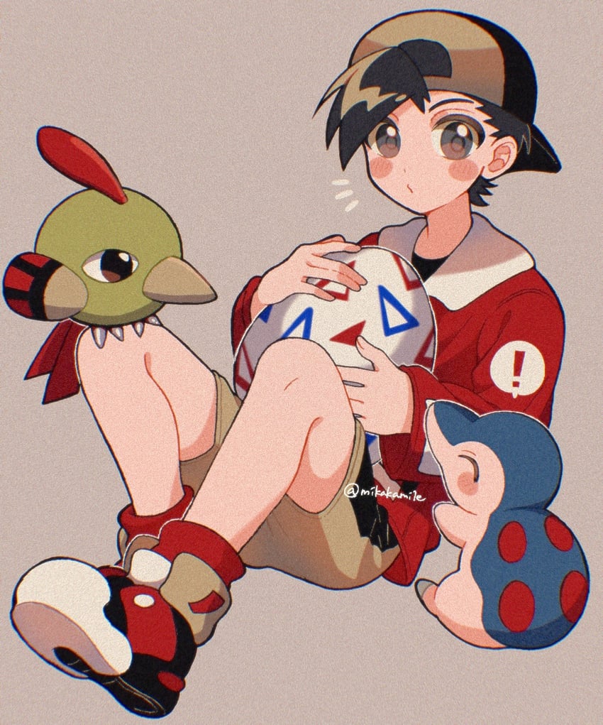 ethan, cyndaquil, and natu (pokemon and 1 more) drawn by mikakami1e