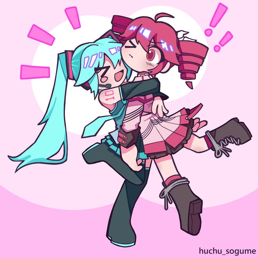 hatsune miku and kasane teto (vocaloid and 2 more) drawn by huchu_(huchu_sogume)