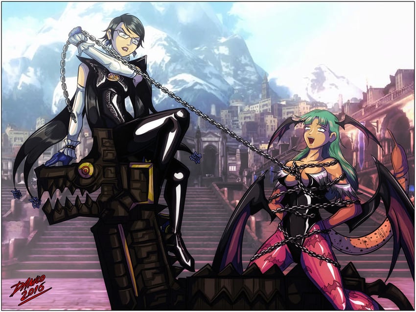 morrigan aensland and bayonetta (darkstalkers and 2 more) drawn by theinsanedarkone