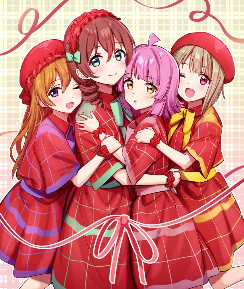 tennoji rina, nakasu kasumi, emma verde, and konoe kanata (love live! and 1 more) drawn by deadnooodles