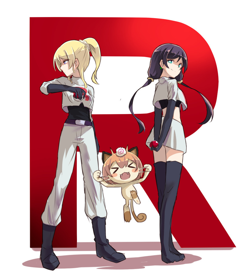 tojo nozomi, ayase eli, hoshizora rin, jessie, james, and 1 more (pokemon and 2 more) drawn by shipii_(jigglypuff)