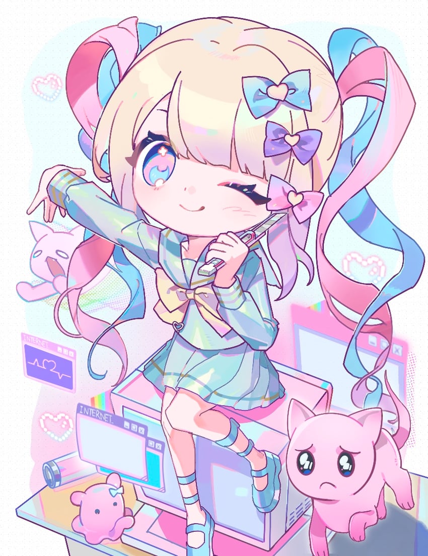 chouzetsusaikawa tenshi-chan and pien cat (needy girl overdose) drawn by shendu_youyu
