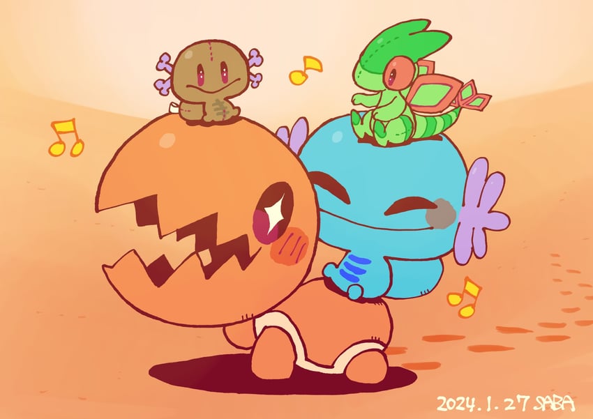 flygon, wooper, trapinch, and paldean wooper (pokemon) drawn by saba_hokke