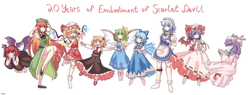 remilia scarlet, flandre scarlet, izayoi sakuya, cirno, patchouli knowledge, and 4 more (touhou and 1 more) drawn by moonii_desu