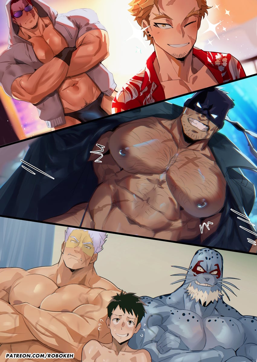 endeavor, hawks, vlad king, selkie, knuckleduster, and 1 more (boku no hero academia and 1 more) drawn by robokeh