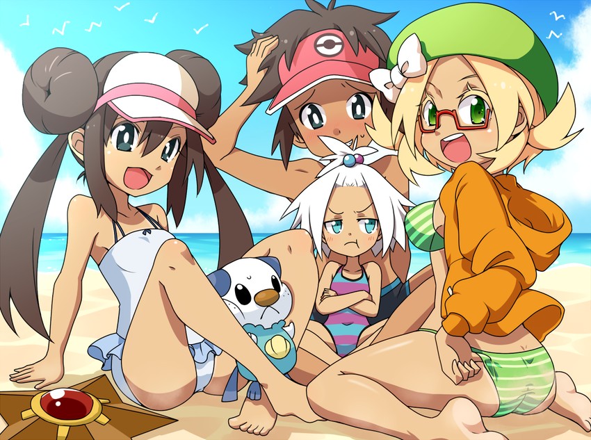 rosa, oshawott, bianca, nate, roxie, and 1 more (pokemon and 1 more) drawn by kotomuke_fuurin
