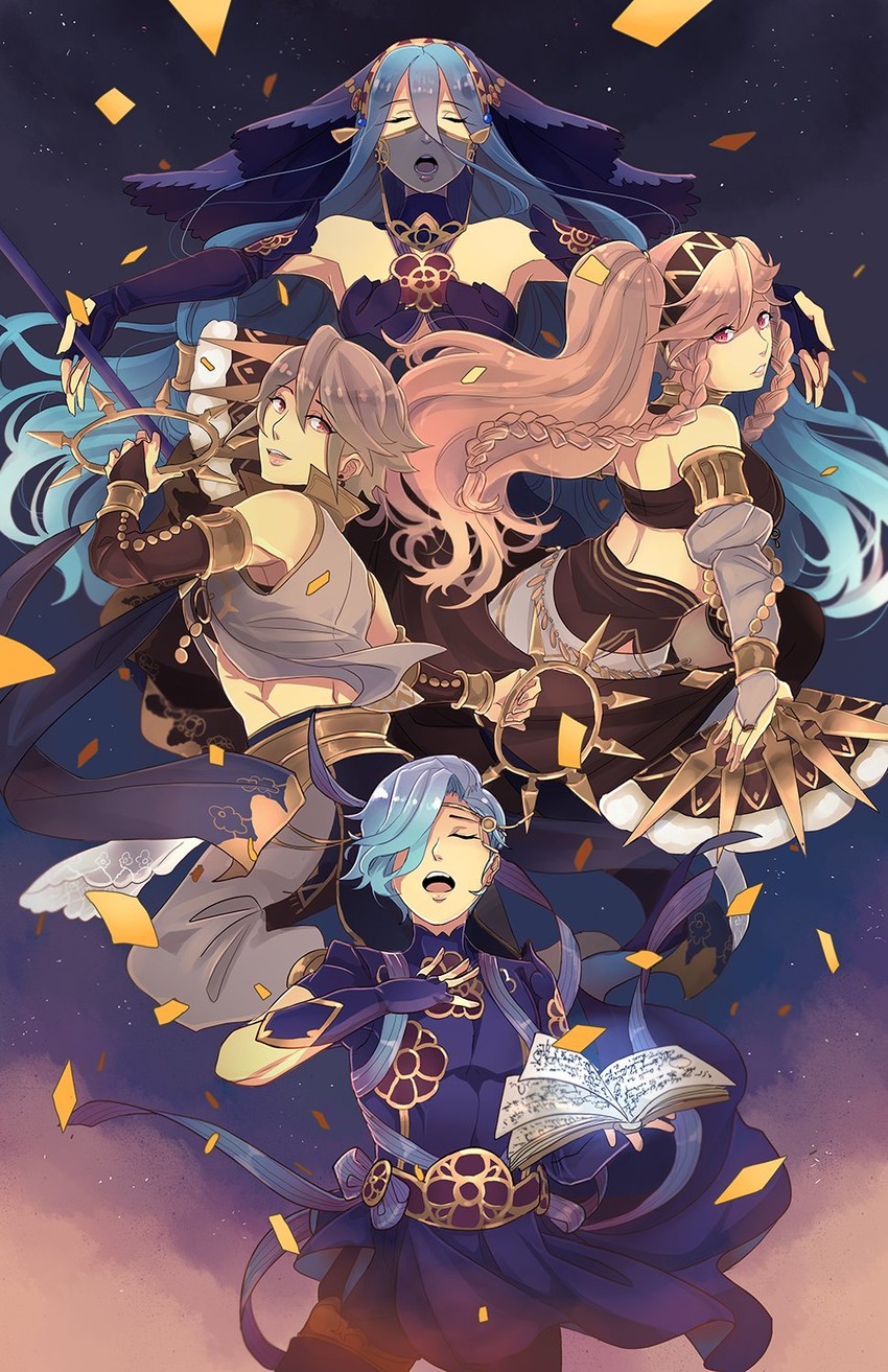 azura, inigo, olivia, and shigure (fire emblem and 3 more) drawn by shy_(ribboneels)