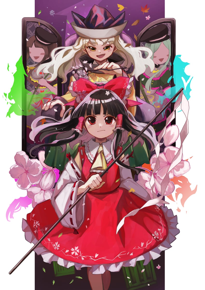 hakurei reimu, matara okina, nishida satono, and teireida mai (touhou and 1 more) drawn by matsukuzu