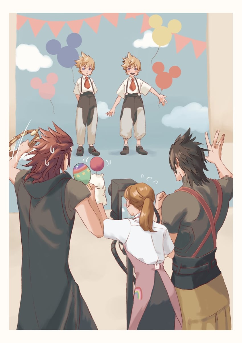 moogle, roxas, mickey mouse, axel, ventus, and 1 more (kingdom hearts and 2 more) drawn by mukashino