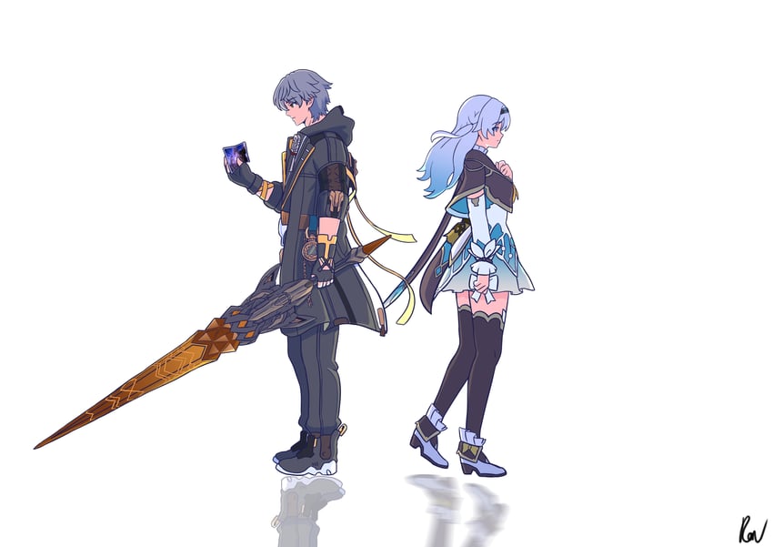 trailblazer, firefly, and caelus (honkai and 2 more) drawn by ron_(hengyep)