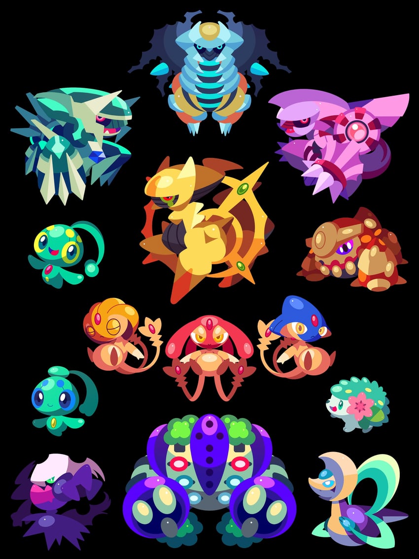 shaymin, giratina, darkrai, arceus, dialga, and 9 more (pokemon) drawn by shichi_(7cube_ori)
