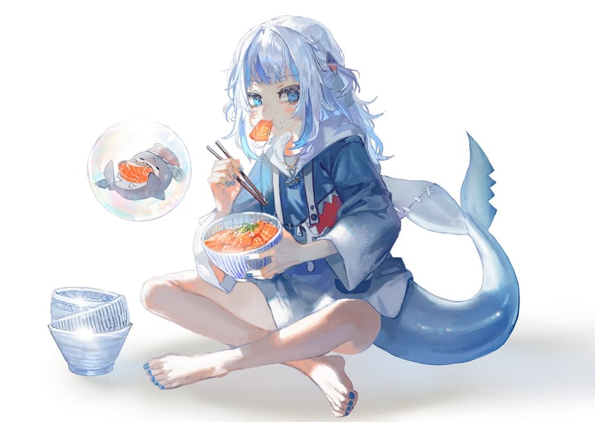 gawr gura and bloop (hololive and 1 more) drawn by quasarcake