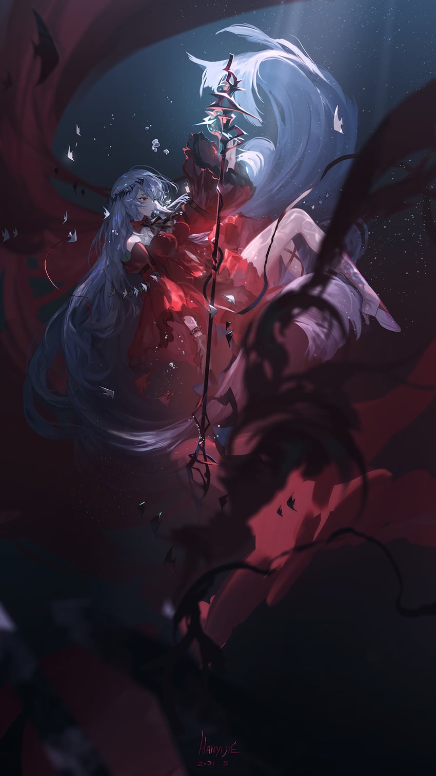 skadi and skadi the corrupting heart (arknights) drawn by han_yijie