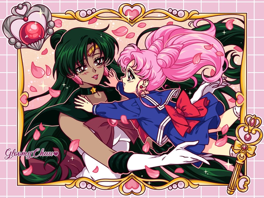 chibi usa, meiou setsuna, and sailor pluto (bishoujo senshi sailor moon) drawn by mroczniak_(gloomy_chuu)