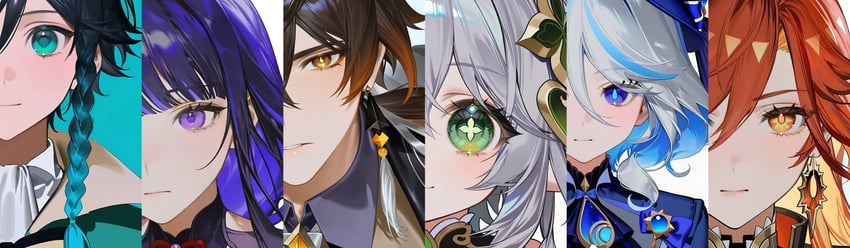 raiden shogun, furina, nahida, zhongli, venti, and 1 more (genshin impact) drawn by xingye_(aigc-xy)
