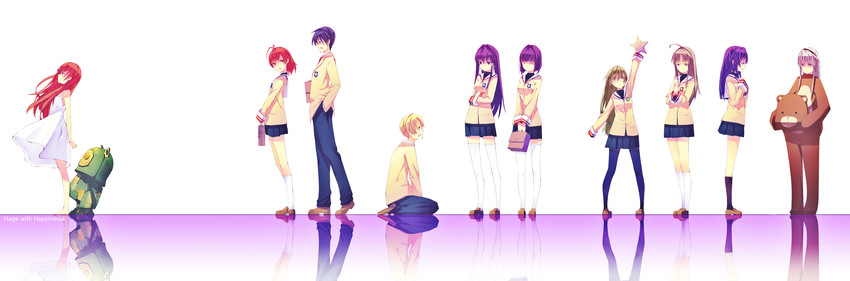 furukawa nagisa, fujibayashi kyou, ibuki fuuko, sakagami tomoyo, okazaki tomoya, and 6 more (clannad) drawn by azling