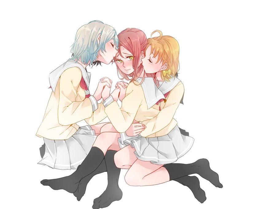 watanabe you, sakurauchi riko, and takami chika (love live! and 1 more) drawn by kashikaze