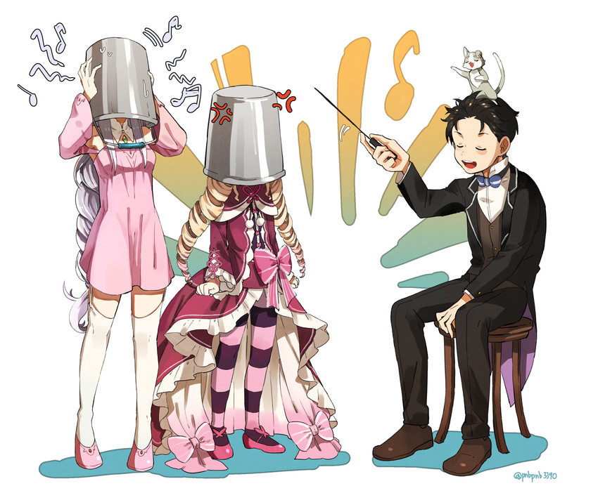 emilia, natsuki subaru, beatrice, and puck (re:zero kara hajimeru isekai seikatsu) drawn by bangsutur