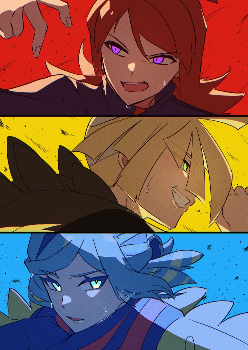 silver, gladion, and grusha (pokemon and 3 more) drawn by mocacoffee_1001