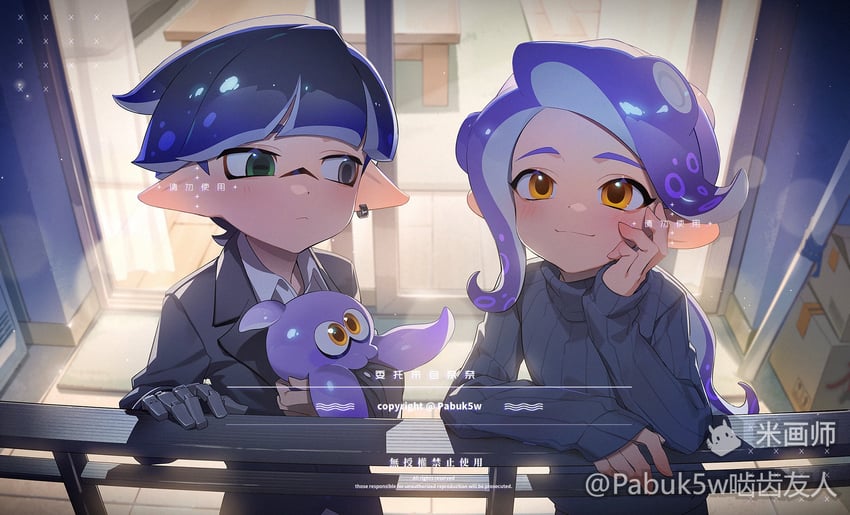 inkling player character, octoling player character, octoling girl, and inkling boy (splatoon) drawn by pabuk5w