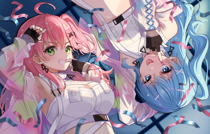 hoshimachi suisei and sakura miko (hololive) drawn by unkai_amane