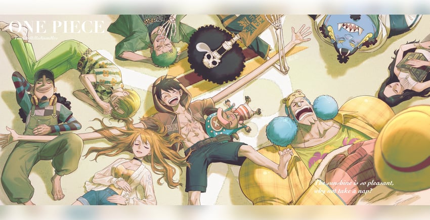 nami, monkey d. luffy, nico robin, roronoa zoro, sanji, and 5 more (one piece) drawn by mrs.custard