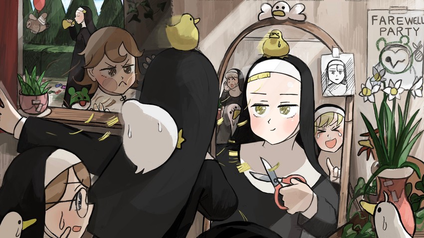 clumsy nun, froggy nun, spicy nun, sheep nun, glasses nun, and 1 more (little nuns) drawn by diva_(hyxpk)