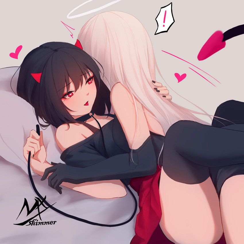 black-haired demon girl and angel girl (original) drawn by shimmer