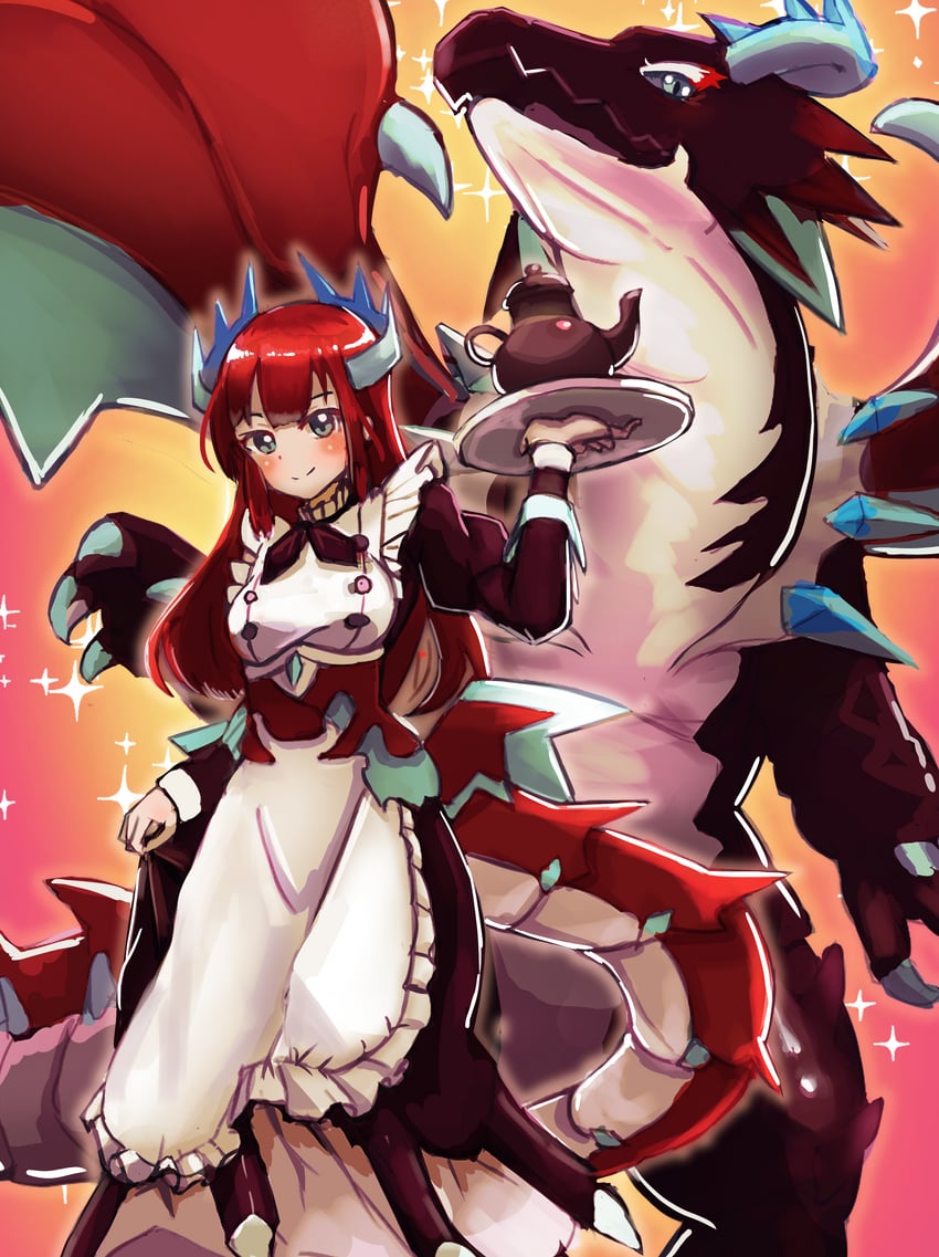 kitchen dragonmaid and dragonmaid tinkhec (yu-gi-oh!) drawn by lizardmanking