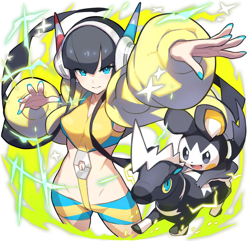 elesa, emolga, and blitzle (pokemon and 1 more) drawn by saitou_naoki