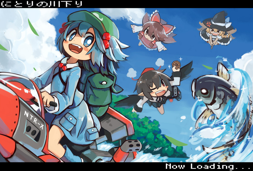 hakurei reimu, kirisame marisa, shameimaru aya, and kawashiro nitori (touhou) drawn by zizi_niisan