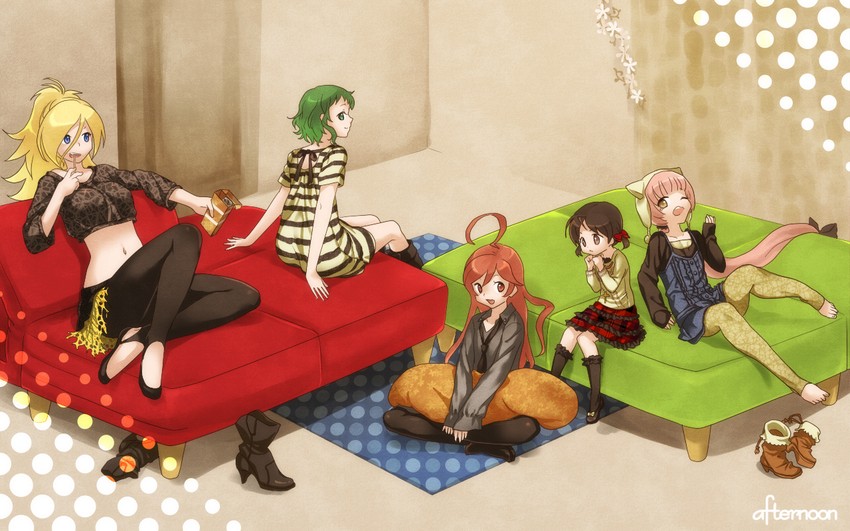 gumi, kaai yuki, sf-a2 miki, lily, and nekomura iroha (vocaloid) drawn by oumi_sanaka