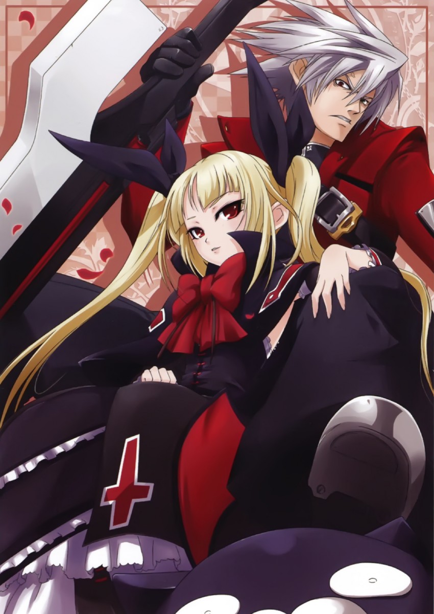 ragna the bloodedge, rachel alucard, and nago (blazblue and 1 more) drawn by mori_toshimichi
