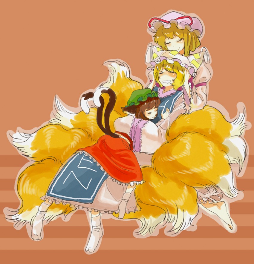 yakumo yukari, yakumo ran, and chen (touhou) drawn by itoyo